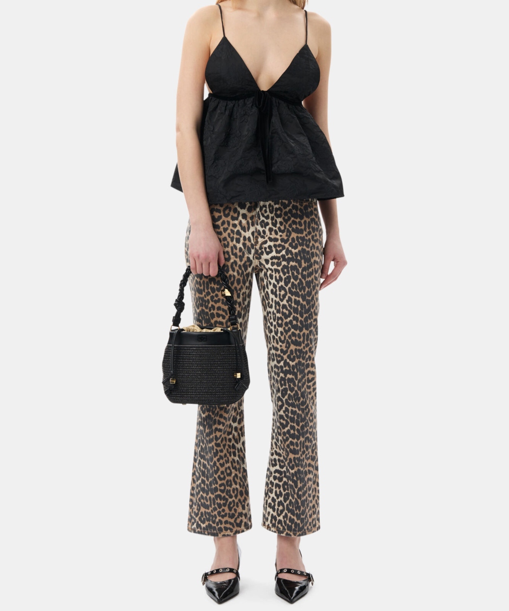 GANNI Print Denim Betzy Cropped Bukse Leopard