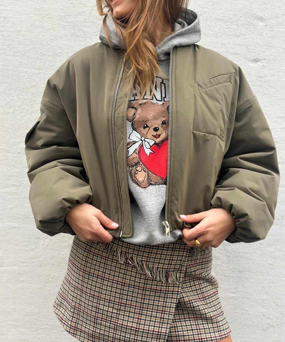GANNI Light Twill Oversized Short Bomber Kalamata