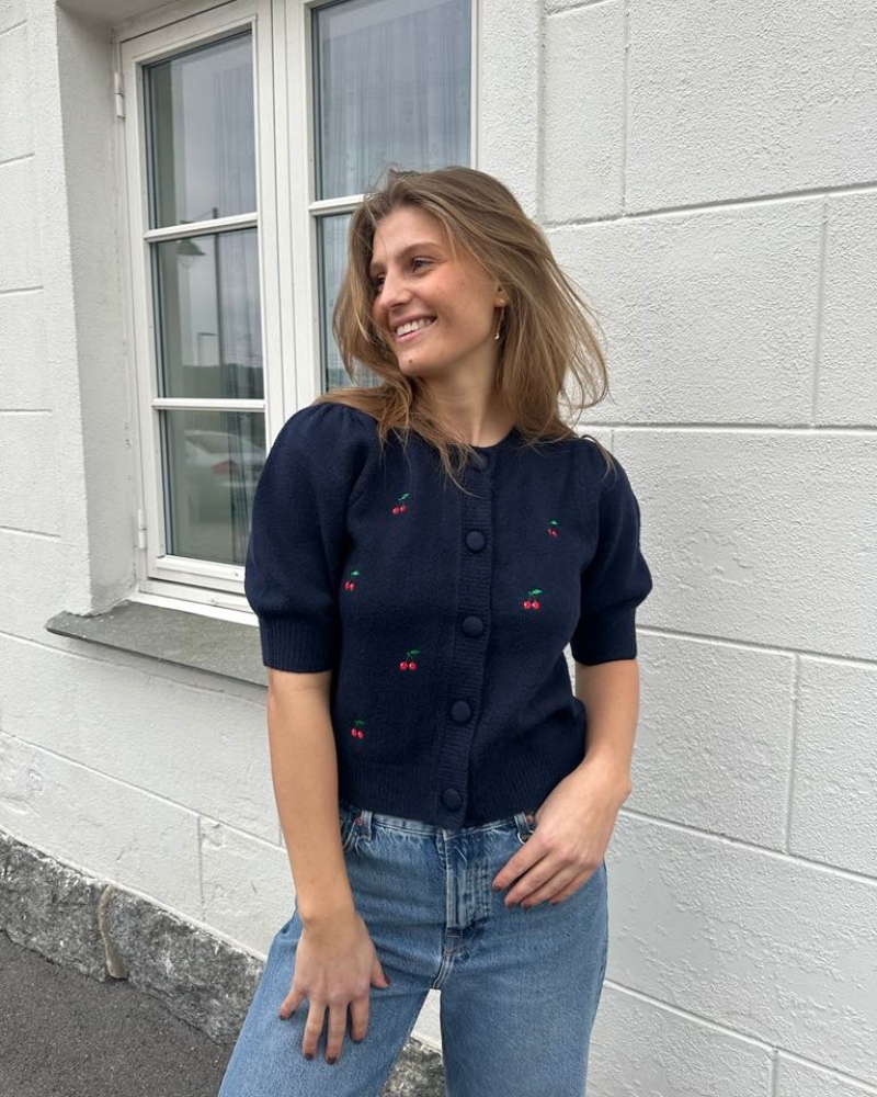 Neo Noir Trudy Embroidery Knit Cardigan Navy