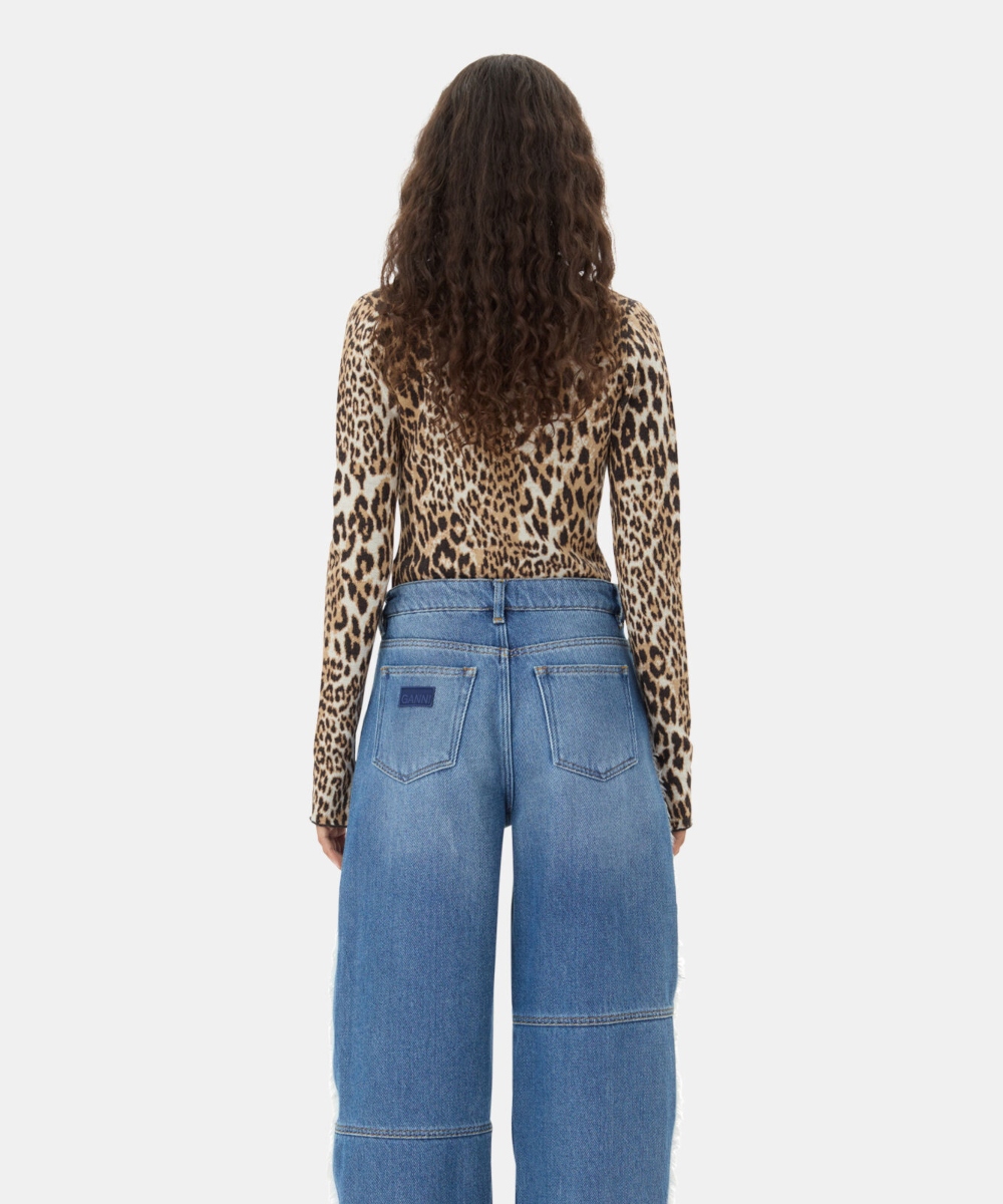GANNI Fine Merino Jacquard Polo Genser Leopard - Bilde 3