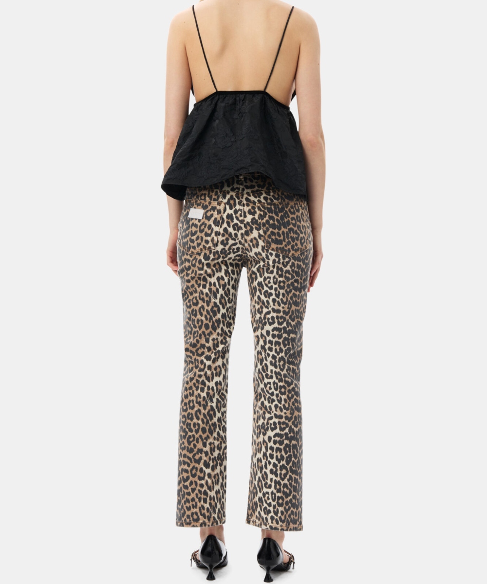 GANNI Print Denim Betzy Cropped Bukse Leopard - Bilde 2