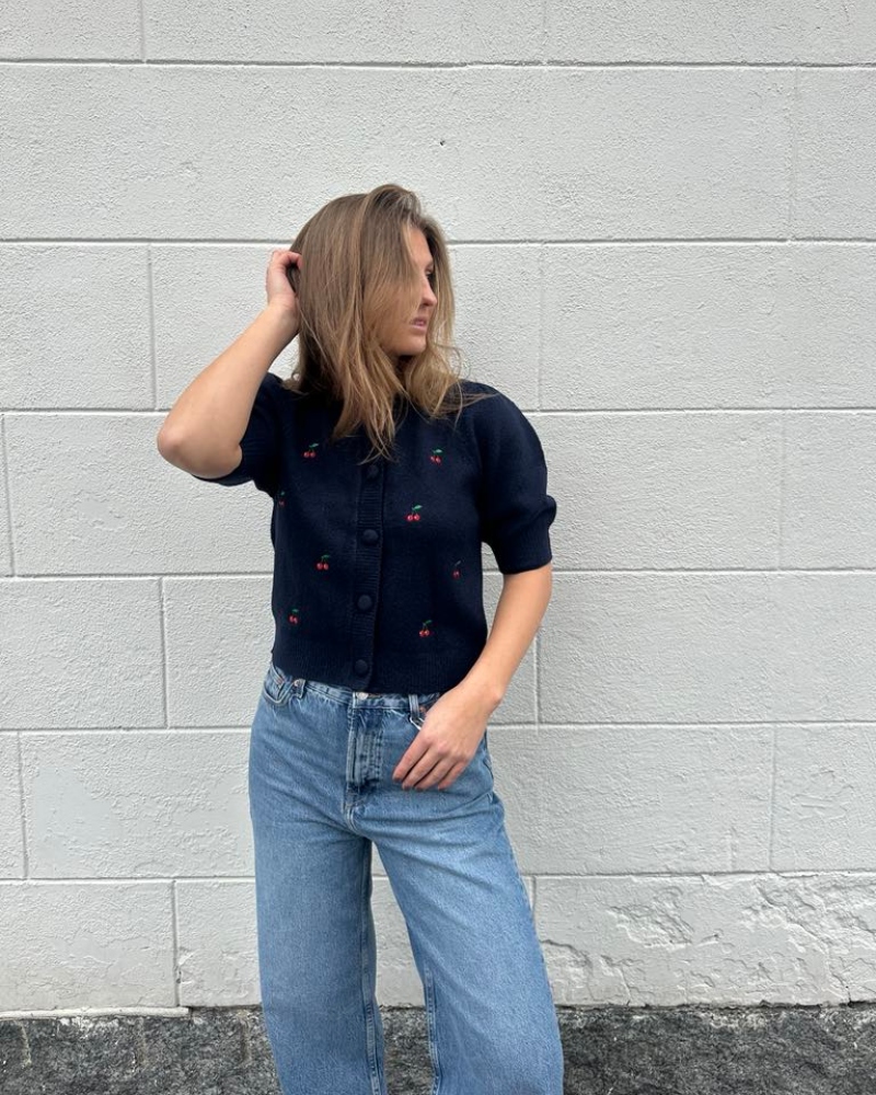 Neo Noir Trudy Embroidery Knit Cardigan Navy - Bilde 4