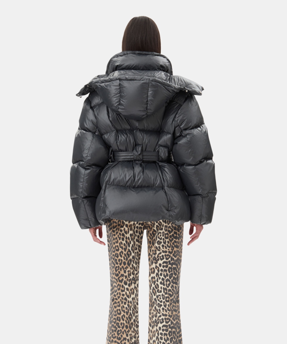 GANNI Shiny Nylon Puffer Jakke Black Sand - Bilde 3