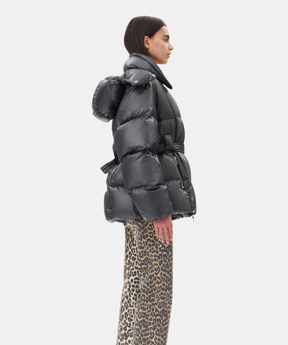 GANNI Shiny Nylon Puffer Jakke Black Sand - Bilde 2