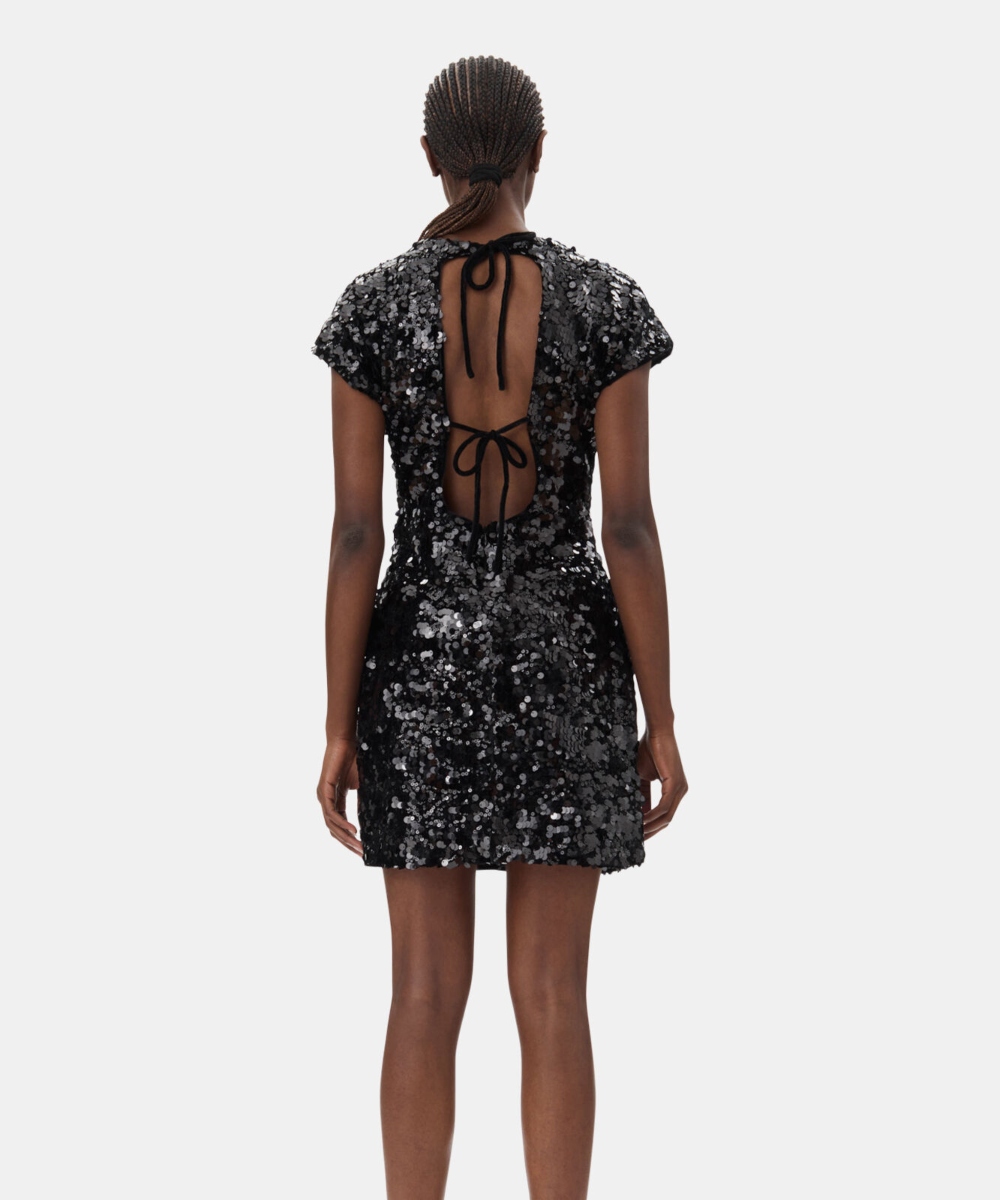 GANNI Velvet Sequins Mini Kjole Sort - Bilde 2