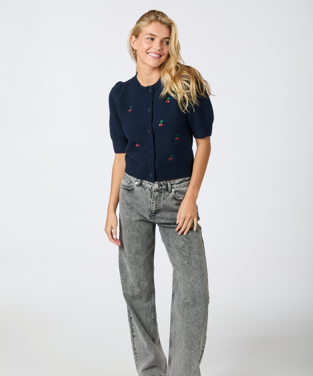 Neo Noir Trudy Embroidery Knit Cardigan Navy - Bilde 2