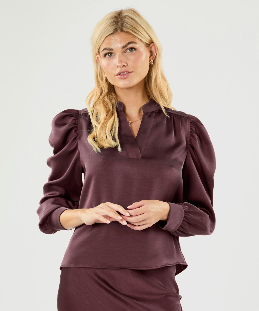 Neo Noir Rosslyn Heavy Sateen Bluse Burgunder