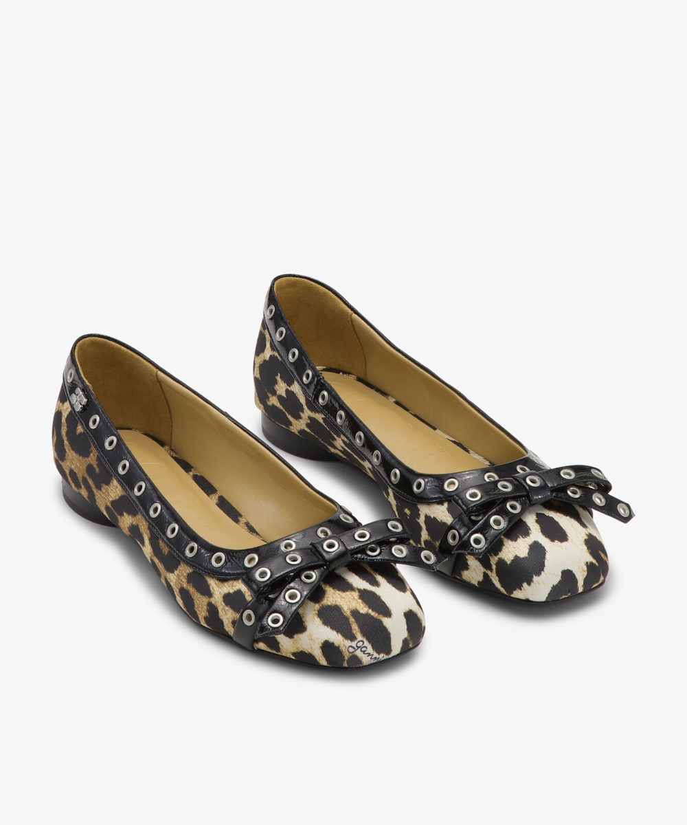 GANNI Eyelet Bow Ballerina Sko Leopard