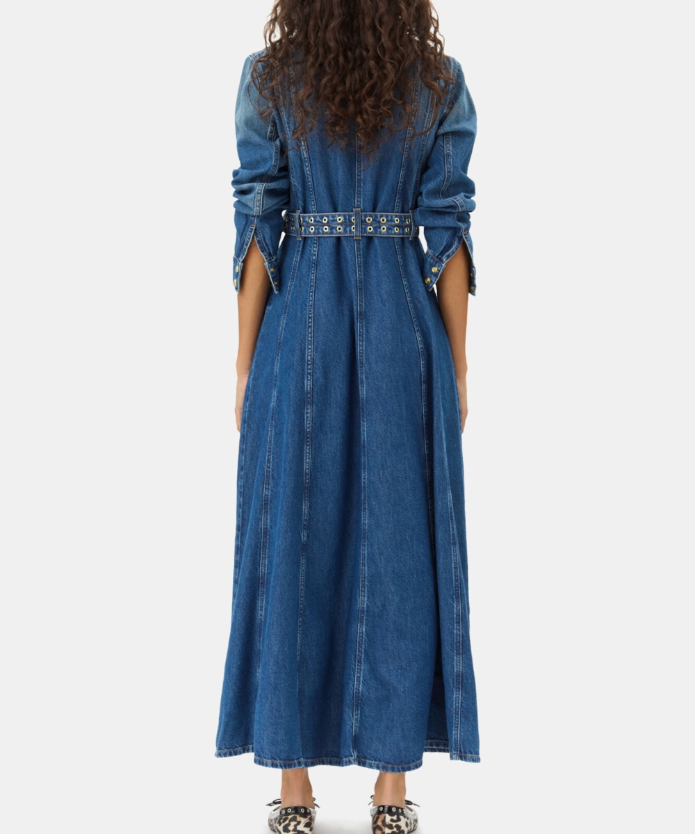 GANNI Light Denim Maxi Kjole Mid Blue Vintage - Bilde 2