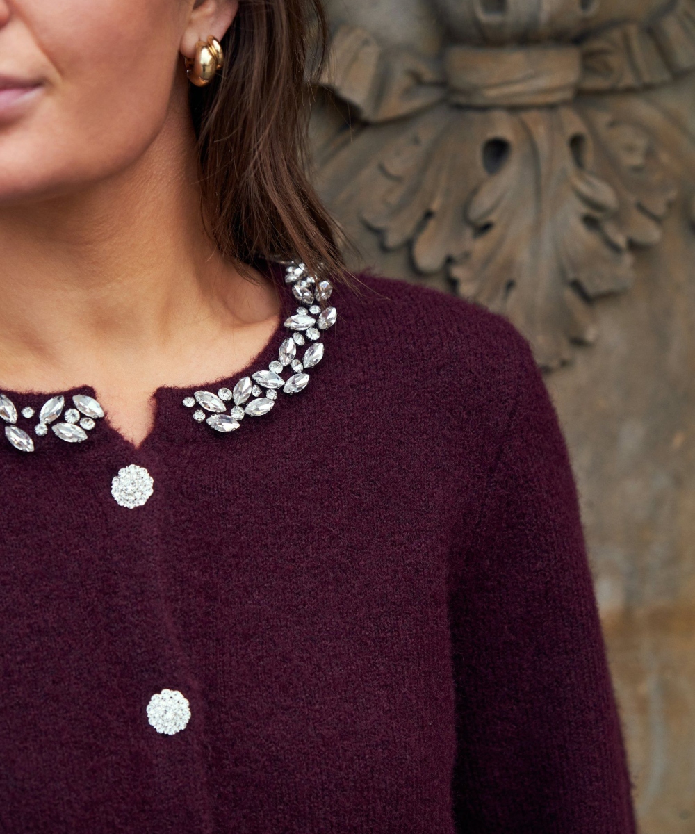 Neo Noir Marie Stone Knit Cardigan Wine - Bilde 2