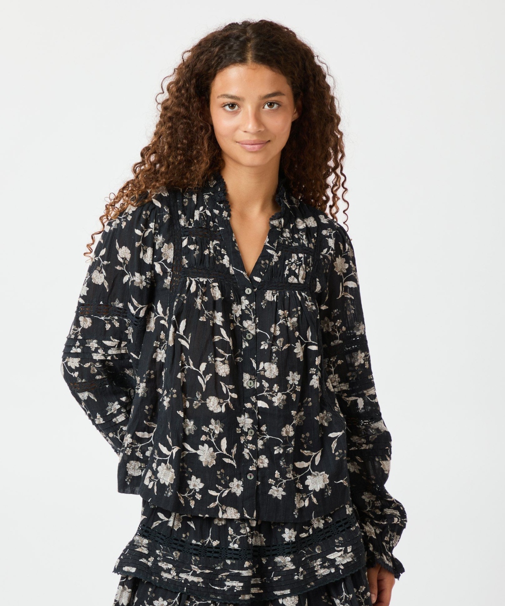 Neo Noir Lyla Night Flower Bluse Sort