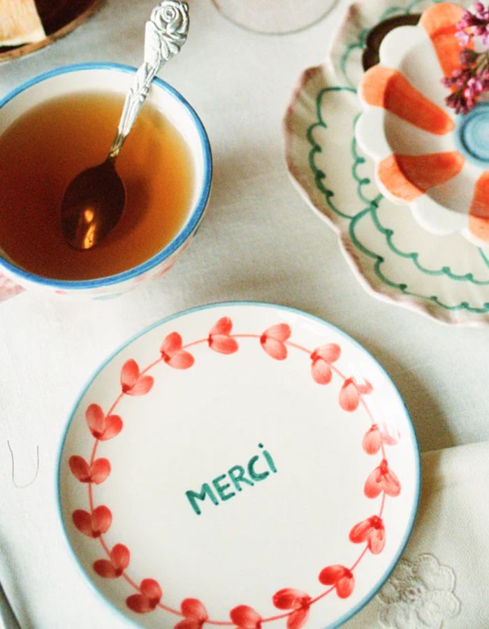 Rice Ceramic Cake Plate Cream MERCI