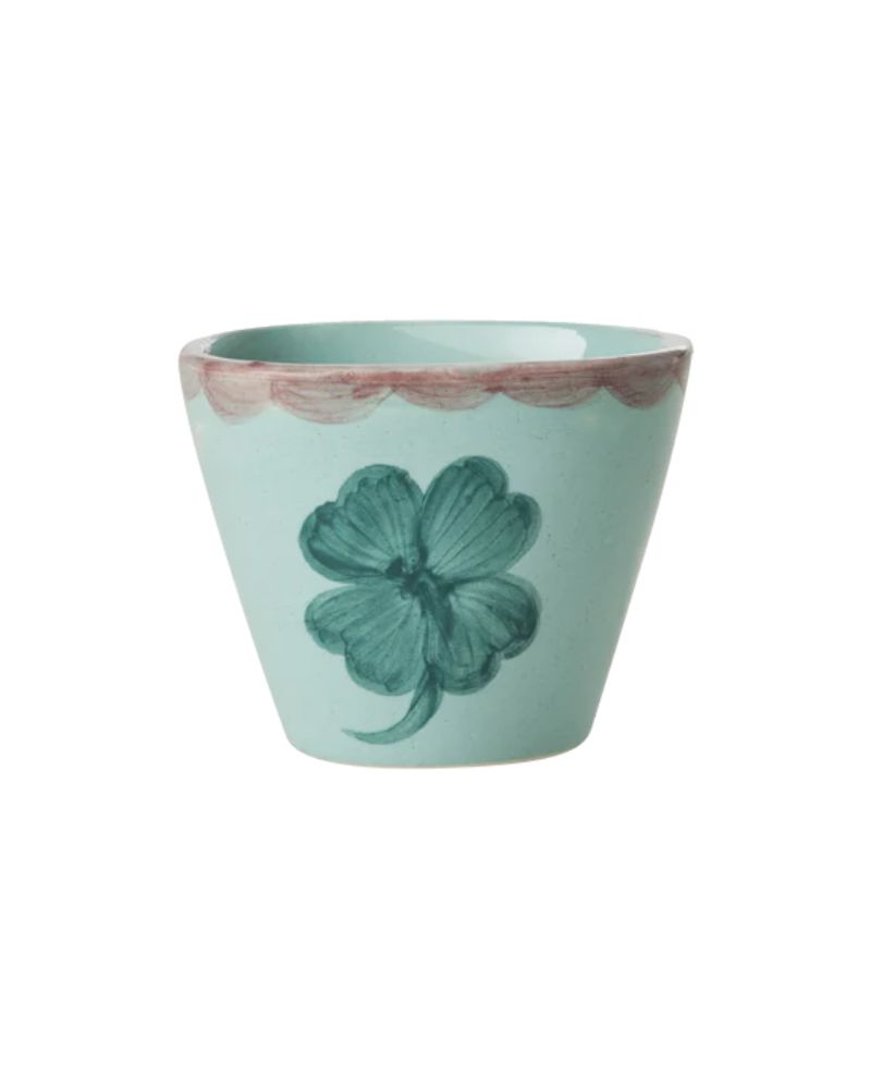 Rice Extra Small Oval Ceramic Espresso Cup Soft Green Good Luck Clover