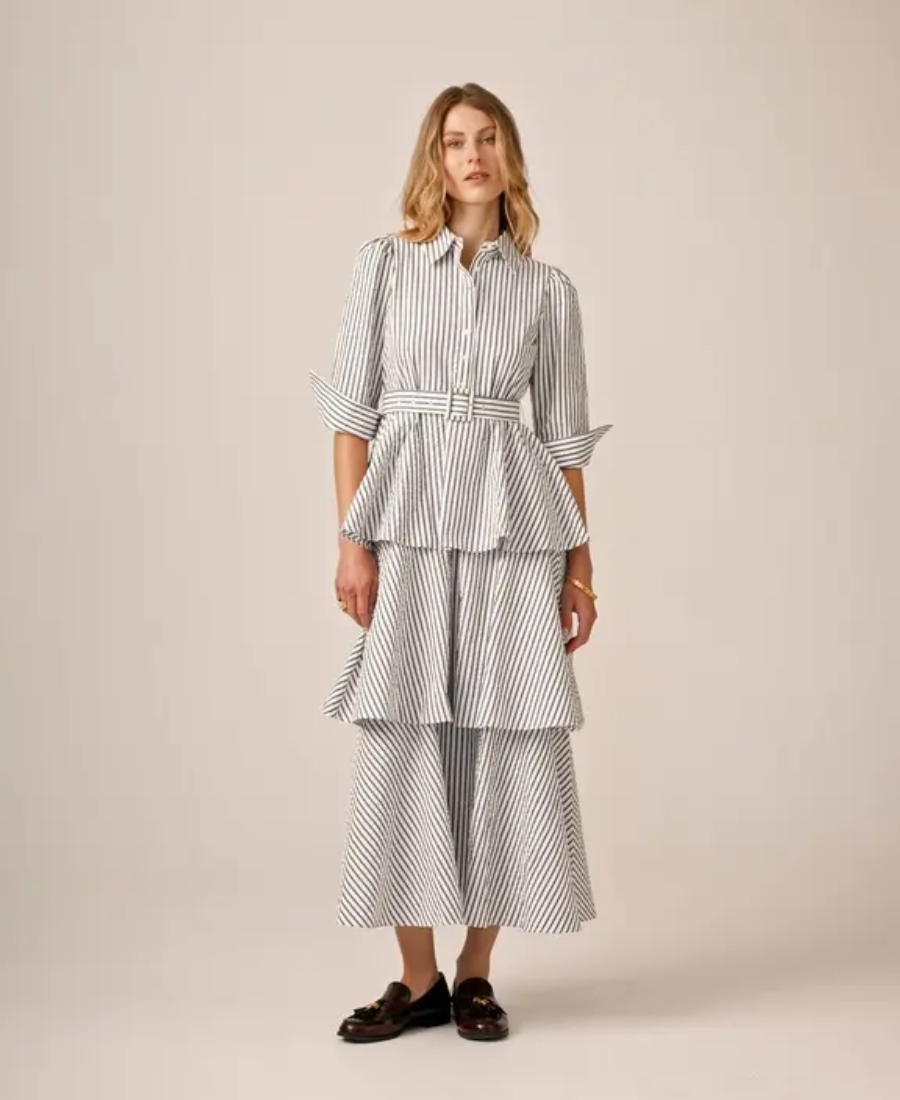 by TiMo Seersucker Shirt Kjole Blå Striper