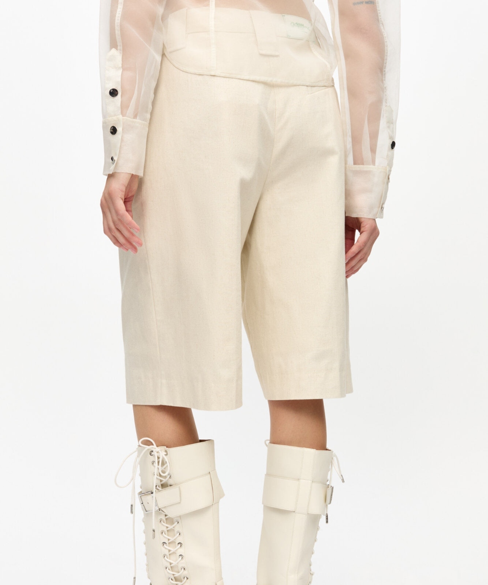 GANNI Cotton Melange Wide Shorts Sand - Bilde 3