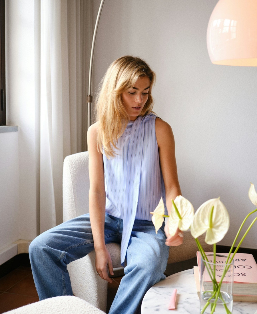 Neo Noir Veda Stripe Top Light Blue