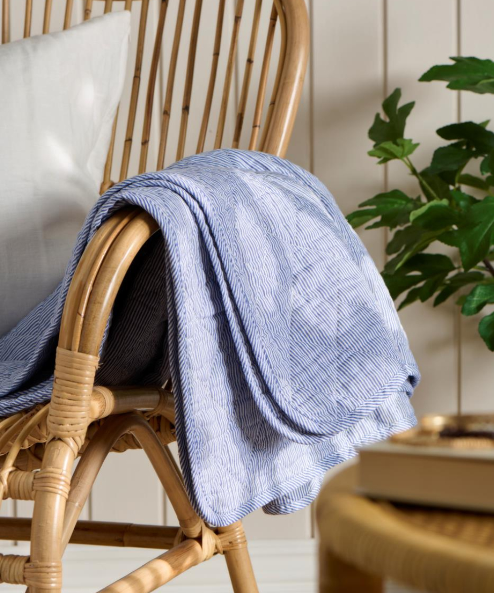 Ib Laursen Quilted Pledd Stripe Blå 130x180