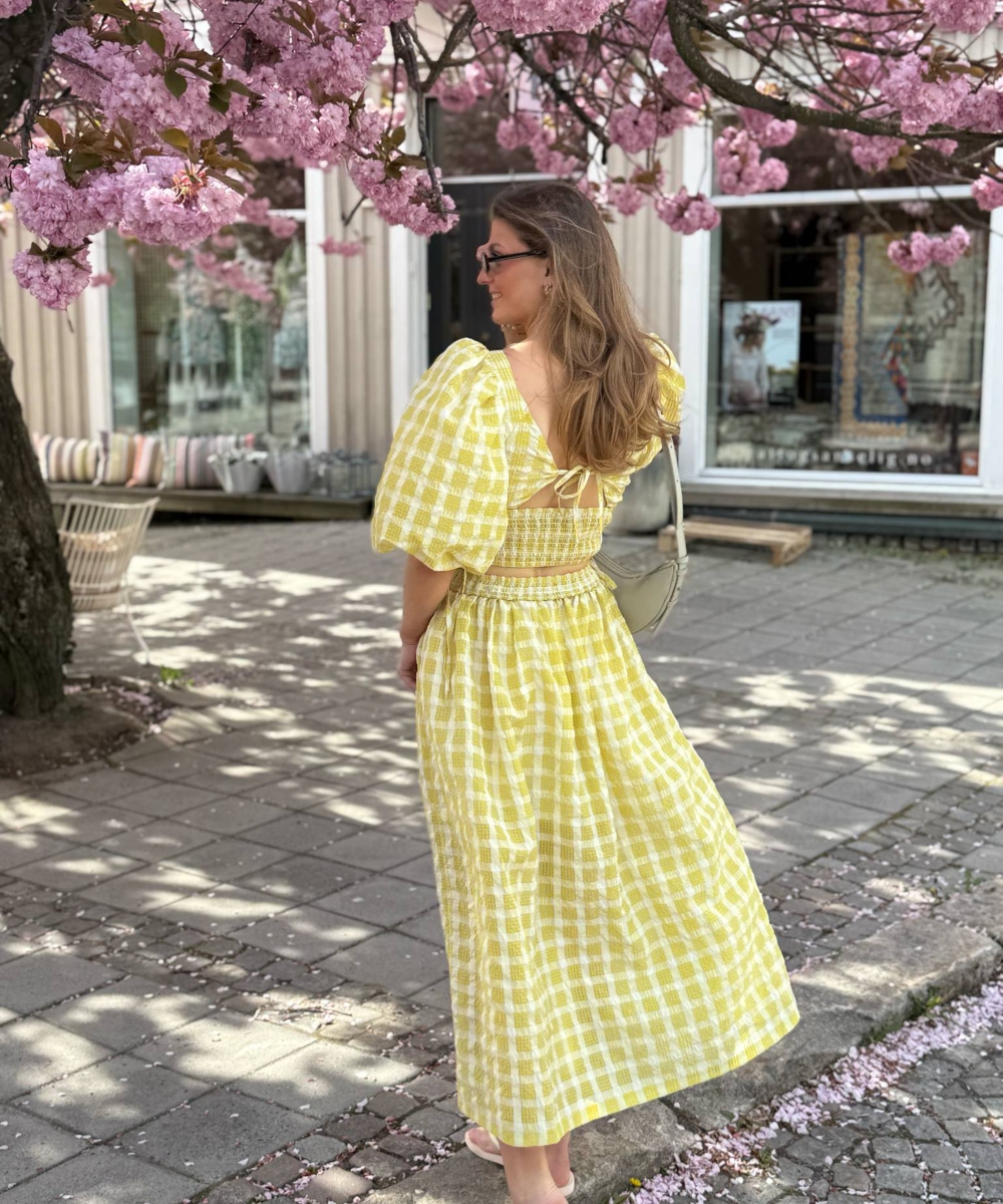 Stella Nova Delicate Checked Maxi Kjole Gul - Bilde 4