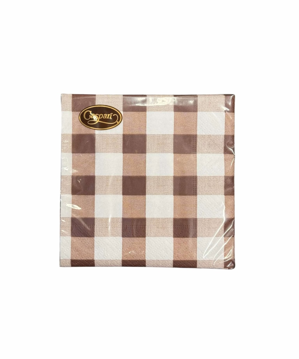 Caspari Servietter Kaffe Gingham Chocolate