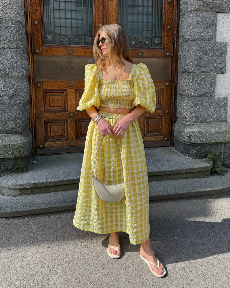 Stella Nova Delicate Checked Maxi Kjole Gul