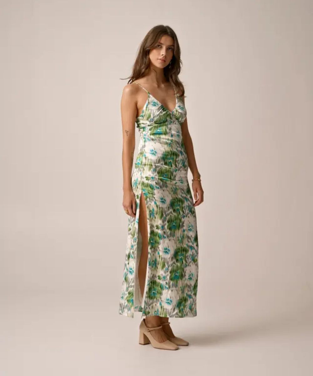 by TiMo Tailored Satin Strap Kjole Green Bliss