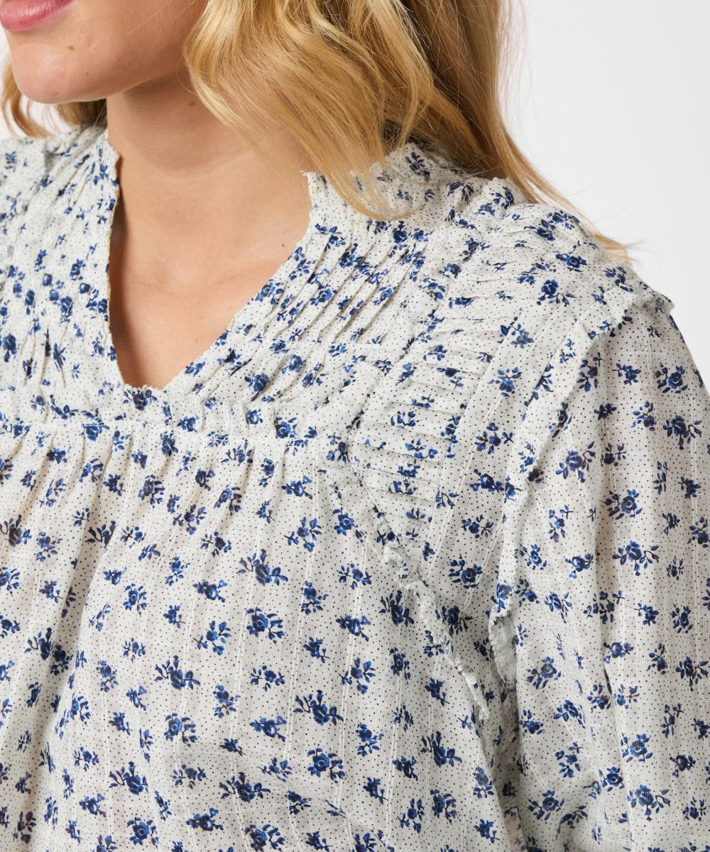 Neo Noir Nipoa Dot Flower Bluse Blå - Bilde 3
