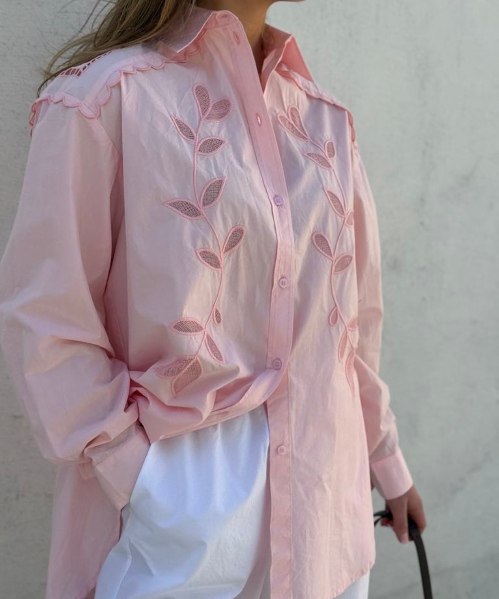 Stella Nova Embroidery Anglaise Oversized Skjorte Rosa - Bilde 3