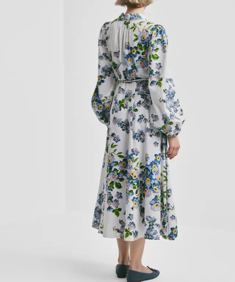 by TiMo Linen Shirt Kjole Blue Cherry Blossom - Bilde 2