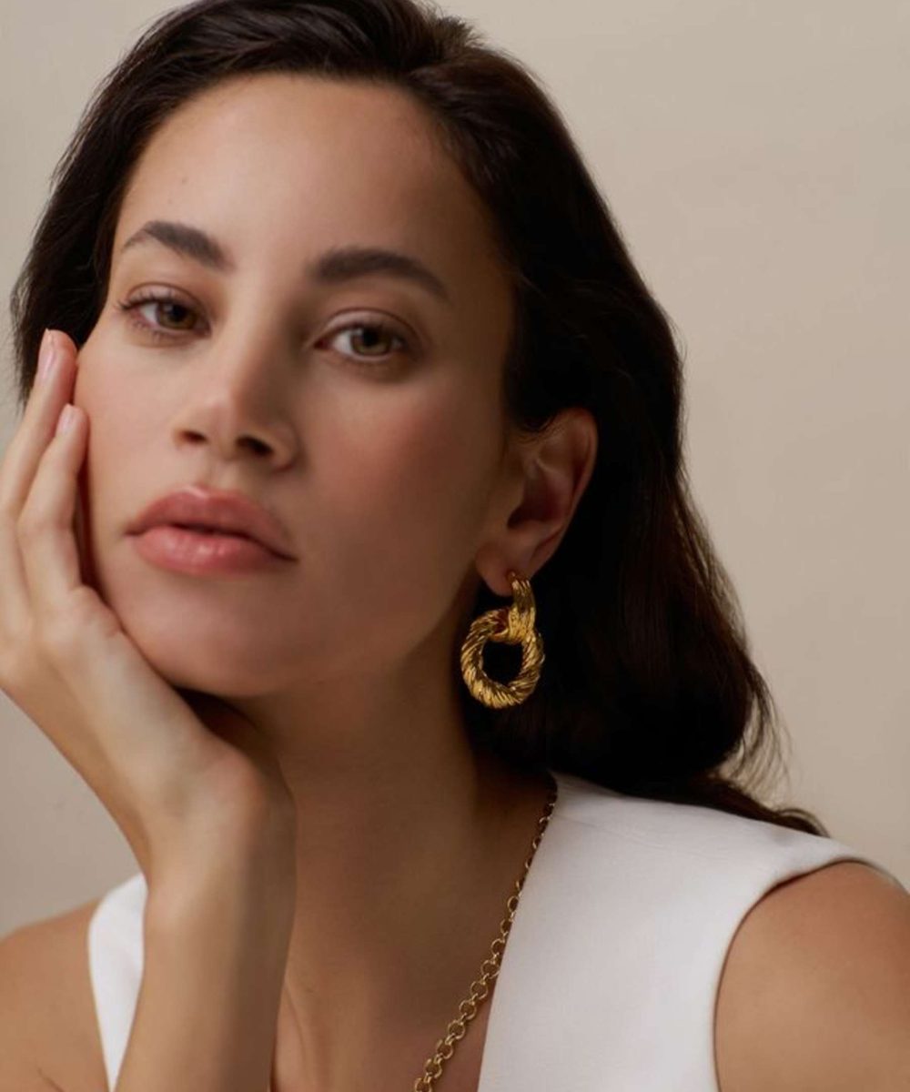 ORELIA Statement Textured Door Knocker Earrings Gull