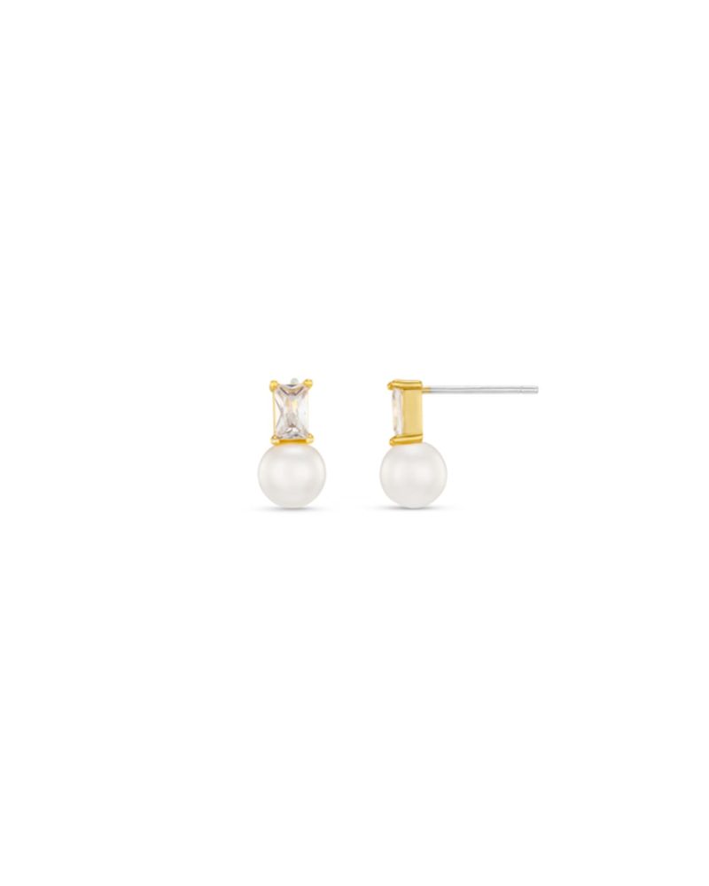 ORELIA Crystal Baguette & Pearl Stud Øredobber Gull