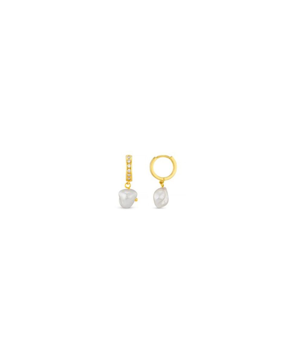 ORELIA Pave & Organic Pearl Drop Hoops Gull