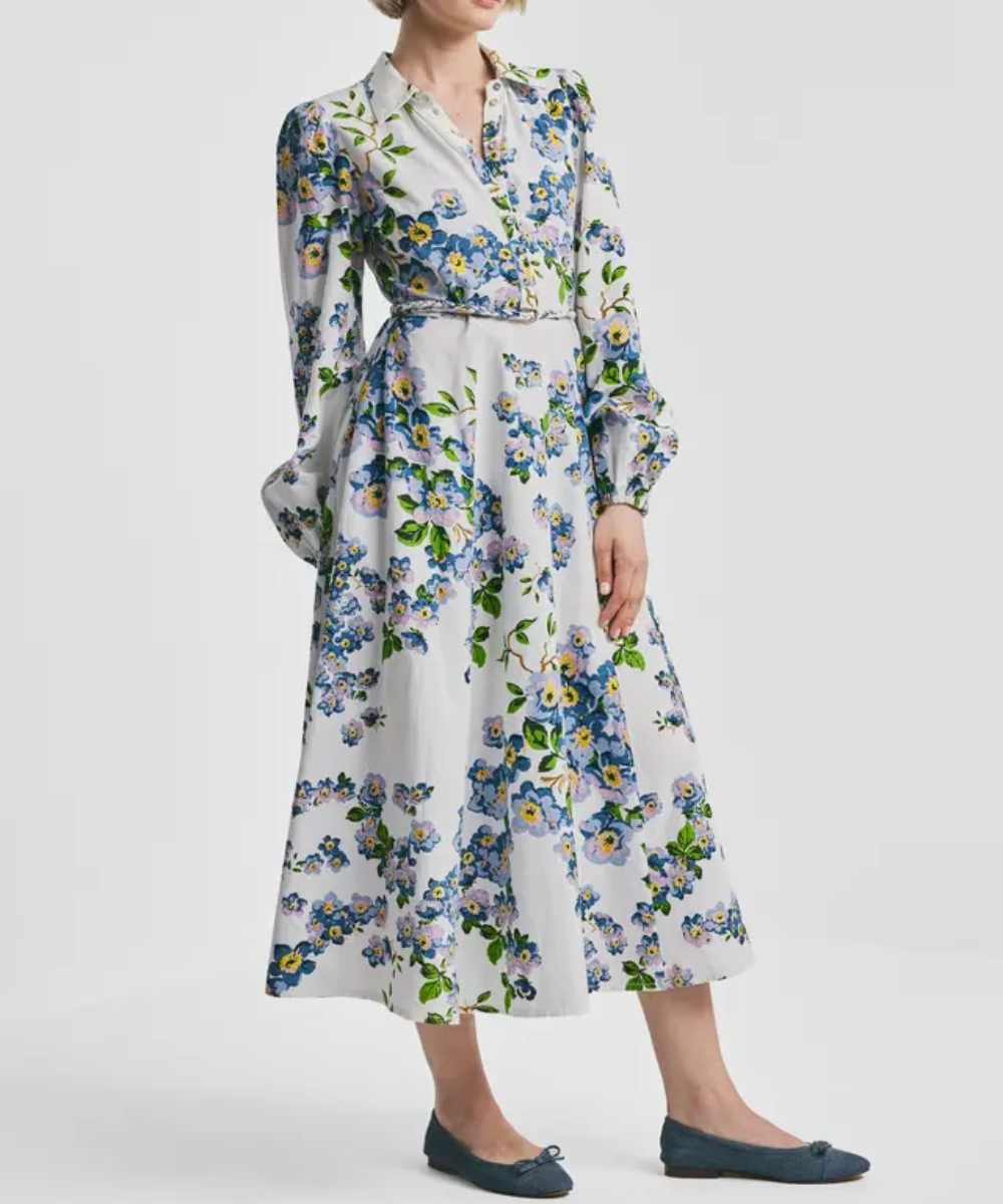by TiMo Linen Shirt Kjole Blue Cherry Blossom