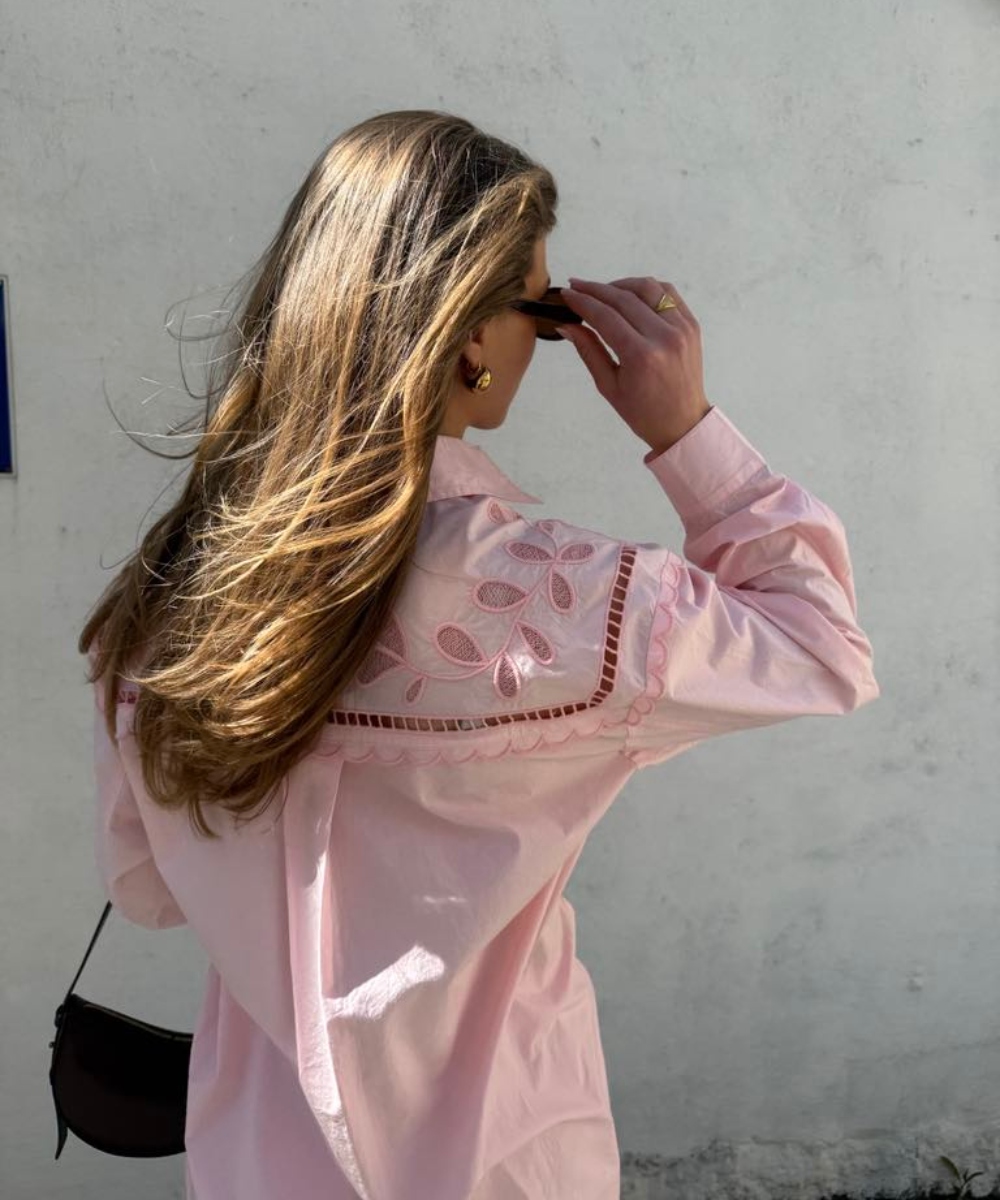 Stella Nova Embroidery Anglaise Oversized Skjorte Rosa - Bilde 4