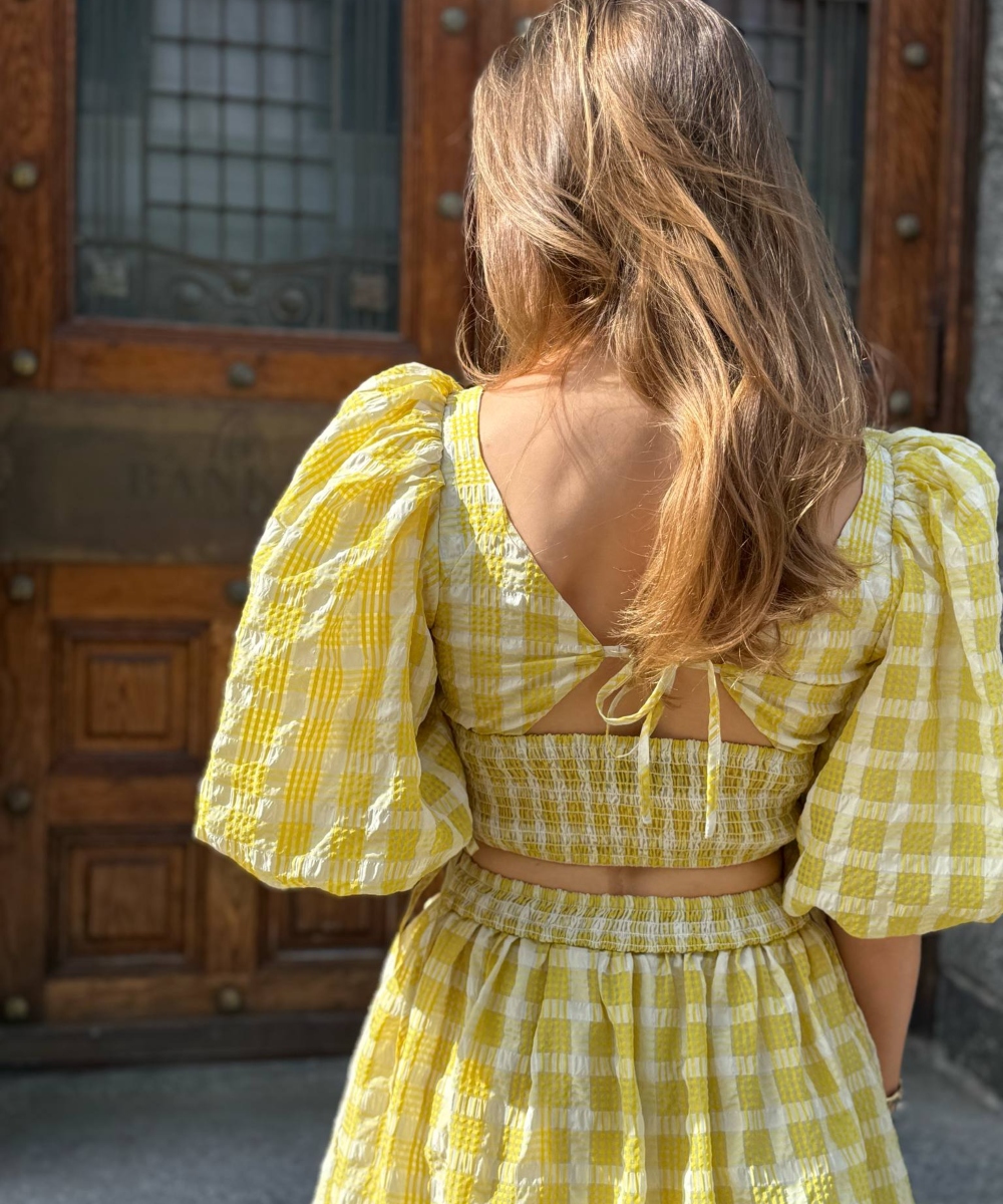 Stella Nova Delicate Checked Maxi Kjole Gul - Bilde 2