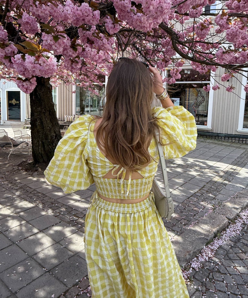 Stella Nova Delicate Checked Maxi Kjole Gul - Bilde 3