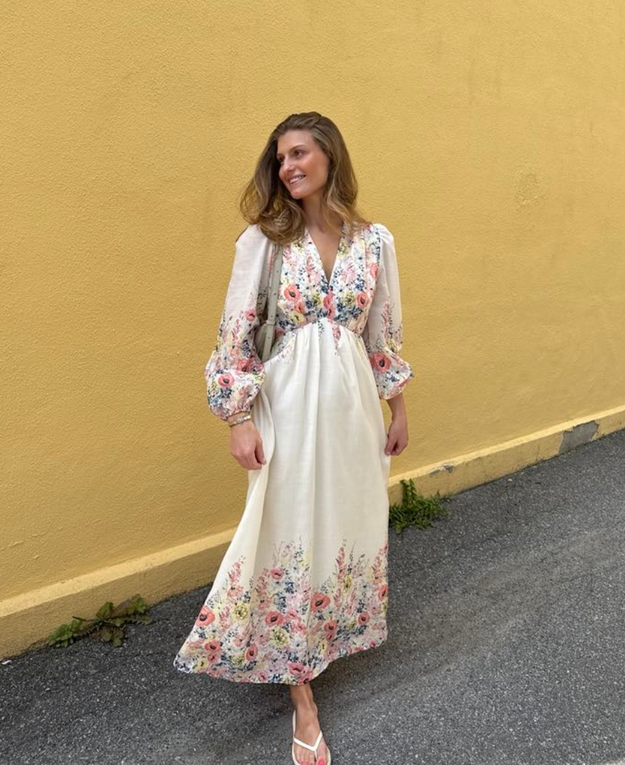 Neo Noir Silfi Flower Print Kjole Creme