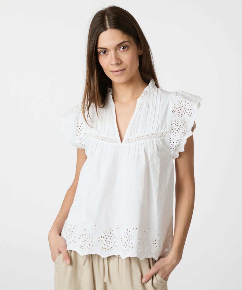 Neo Noir Kyoti Embroidery Topp Hvit