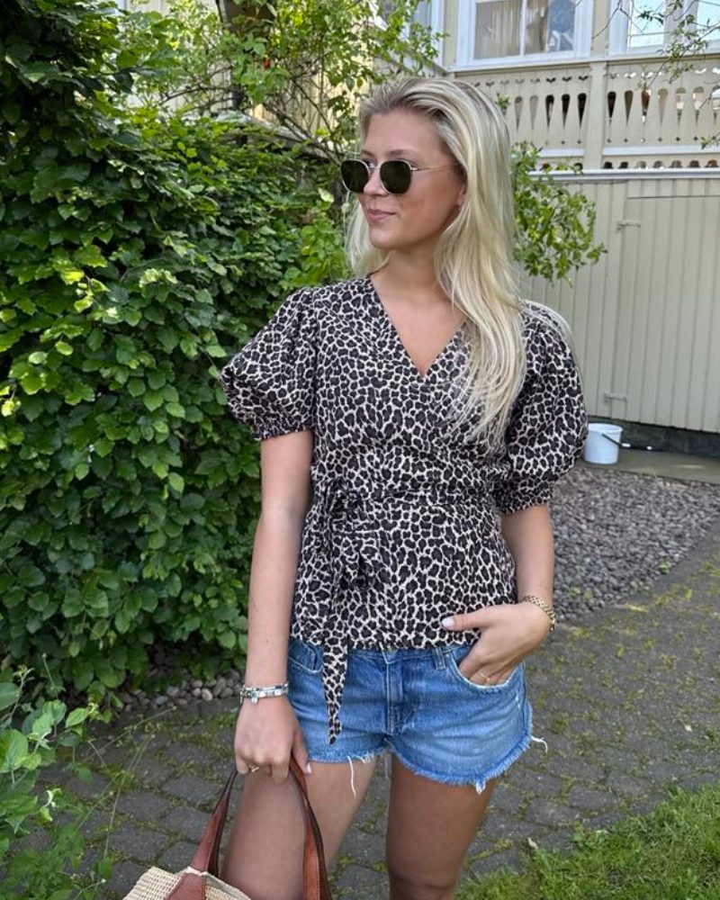 BY IDA Tone Wrap Bluse Leo Onesize