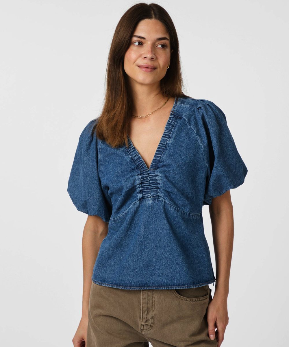Neo Noir Irina Denim Bluse Blå