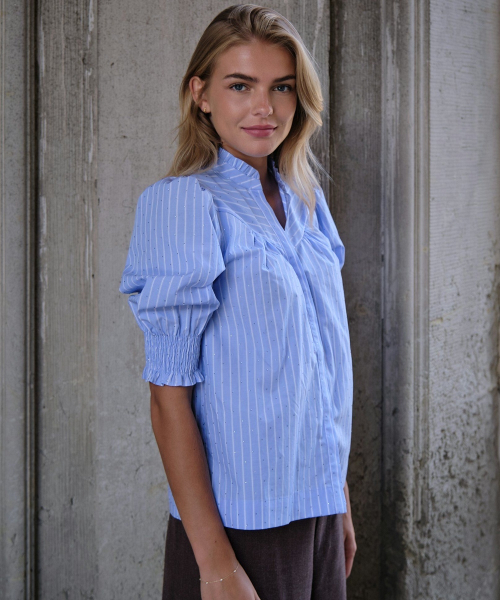 Neo Noir Diana Stripy Stone Bluse Lys Blå