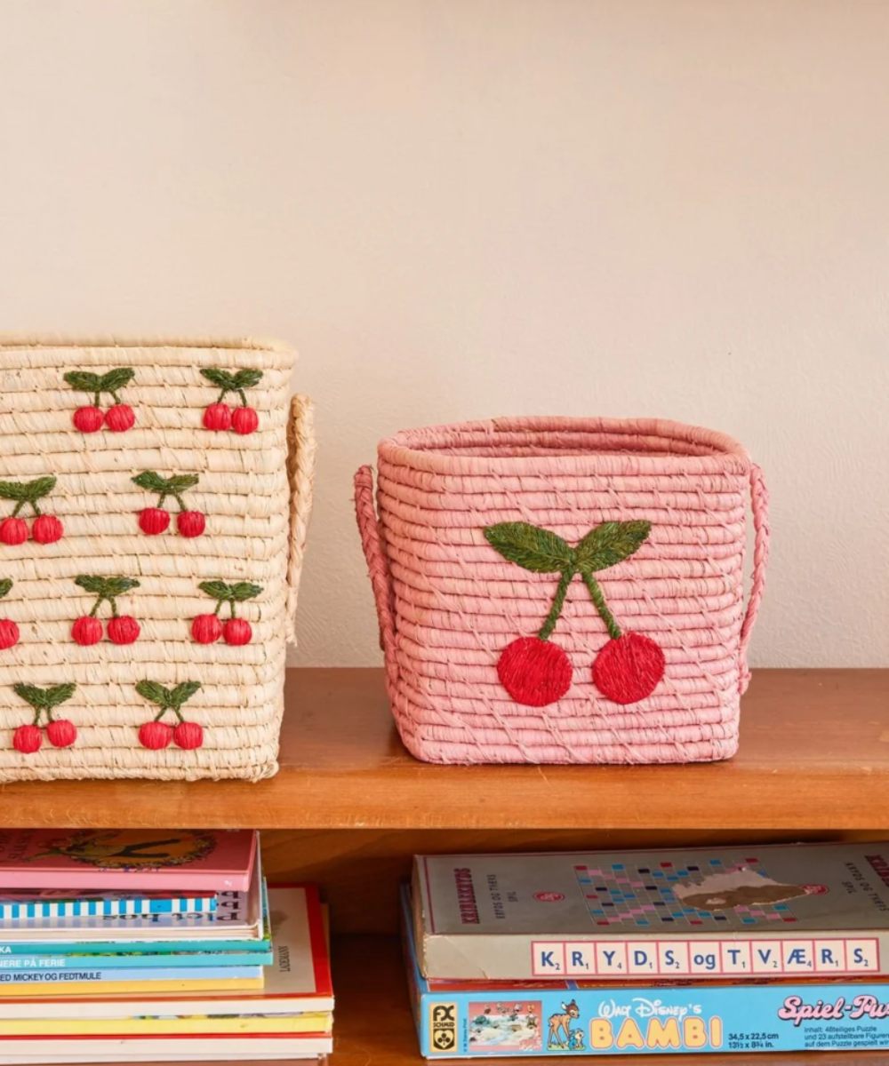 rice Raffia Square Kurv Kirsebær Rosa