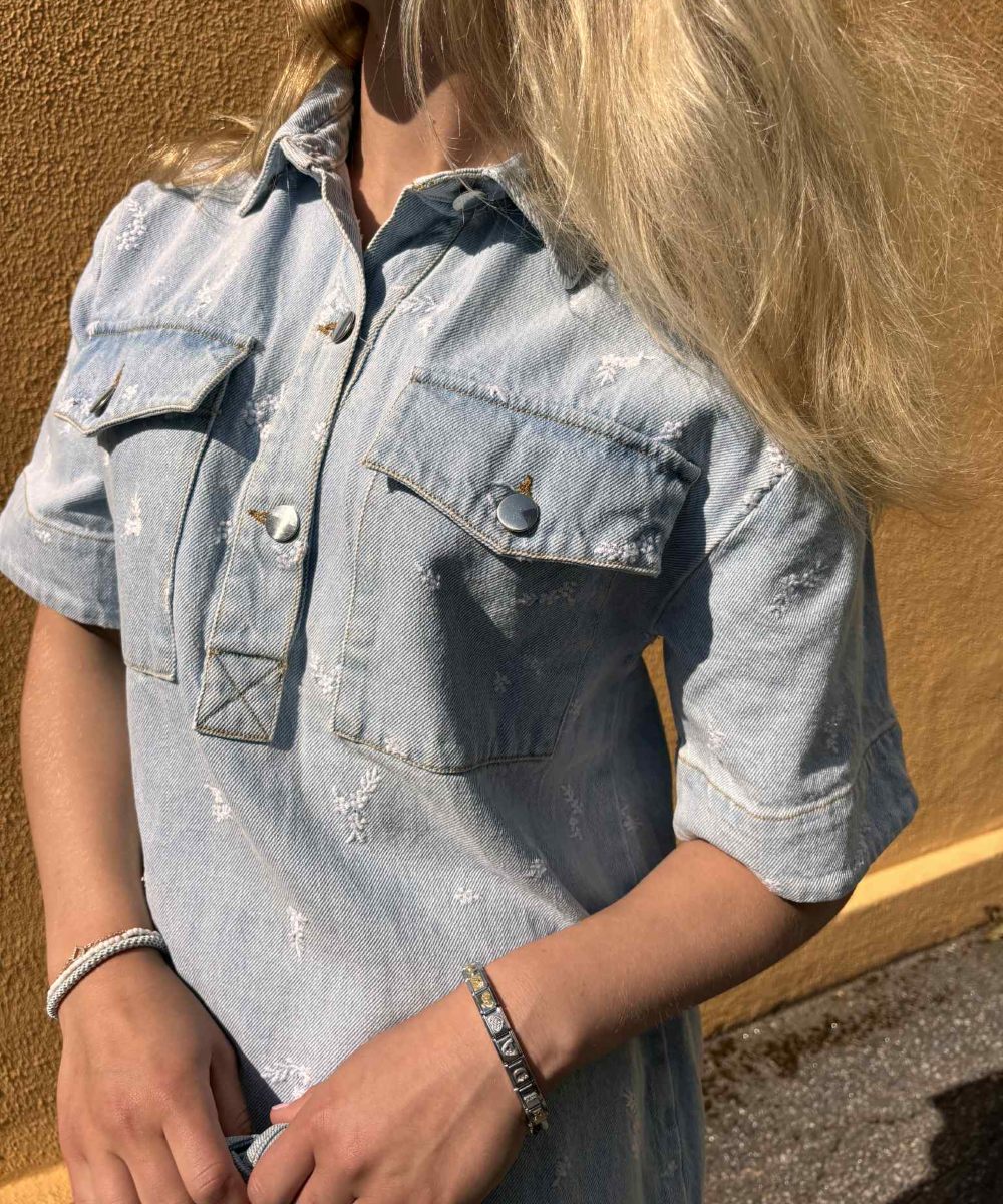 Neo Noir Saras Denim Embroidery Kjole Lys Blå - Bilde 3
