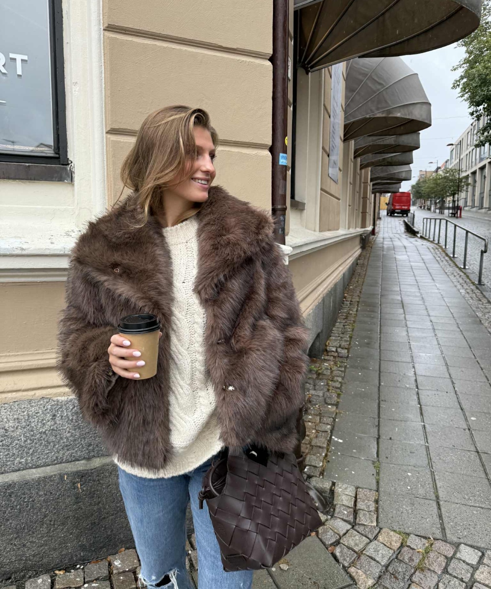 Neo Noir Stephanie Faux Fur Jakke Brun