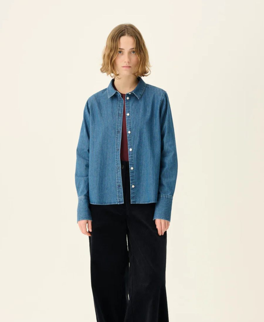 Rue de Tokyo Sylina Striped Denim Skjorte Blå