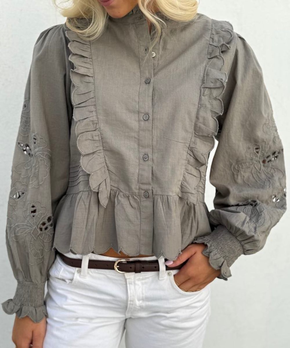 Neo Noir Petrine Embroidery Bluse Smoke Green - Bilde 2