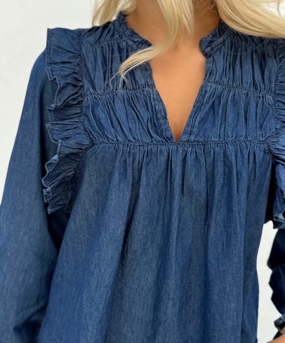Neo Noir Janis Denim Bluse Blå - Bilde 3