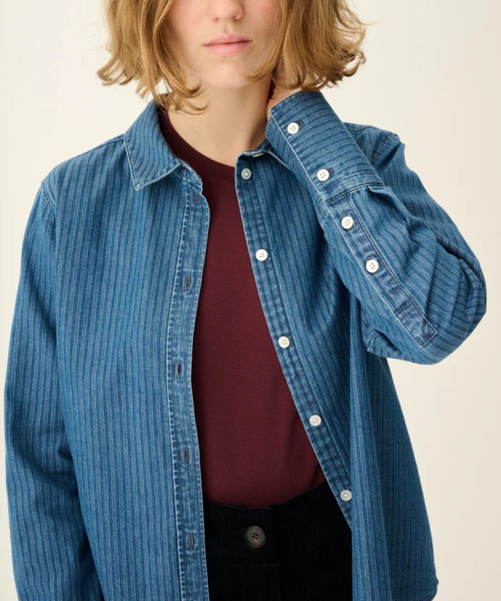 Rue de Tokyo Sylina Striped Denim Skjorte Blå - Bilde 2