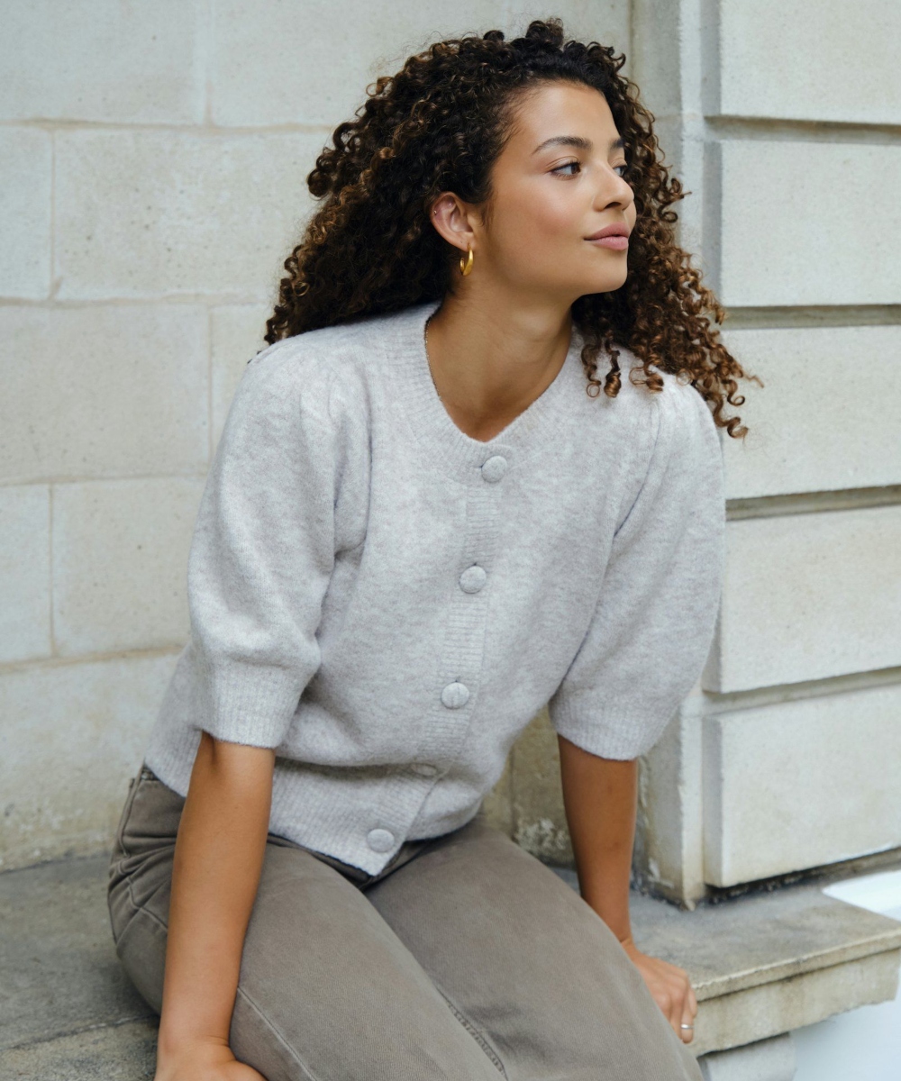 Neo Noir Trudy Knit Cardigan Beige Melange