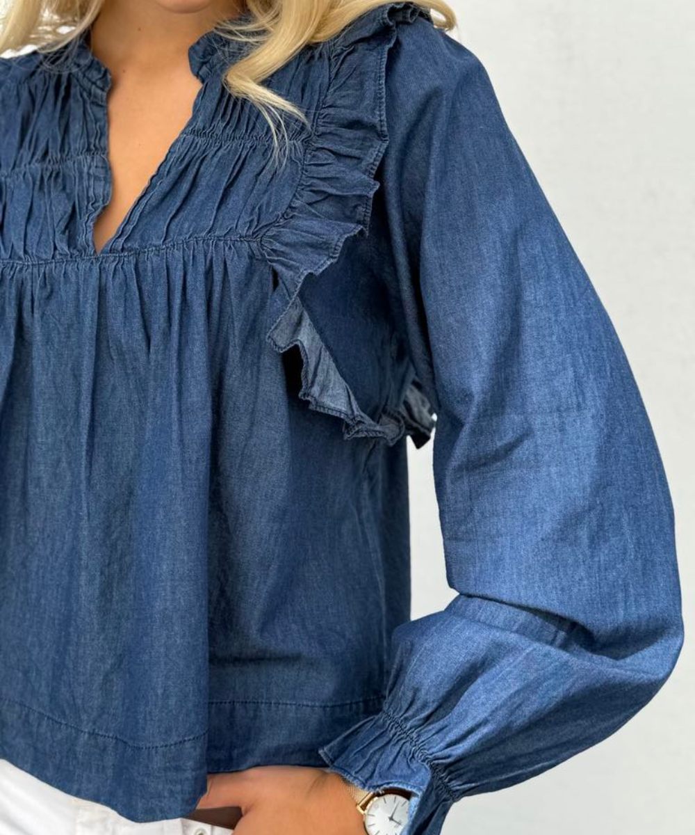 Neo Noir Janis Denim Bluse Blå - Bilde 4