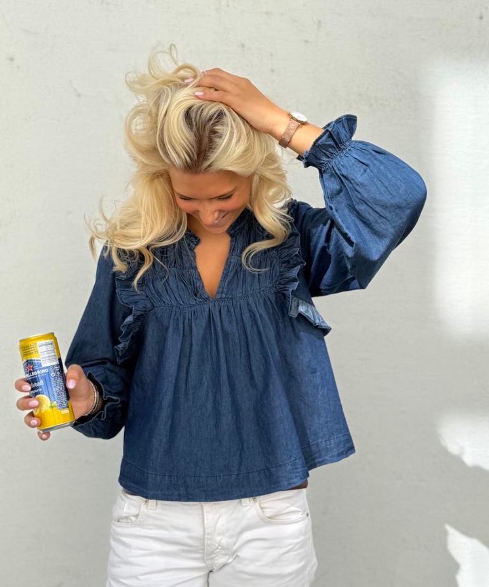 Neo Noir Janis Denim Bluse Blå - Bilde 5